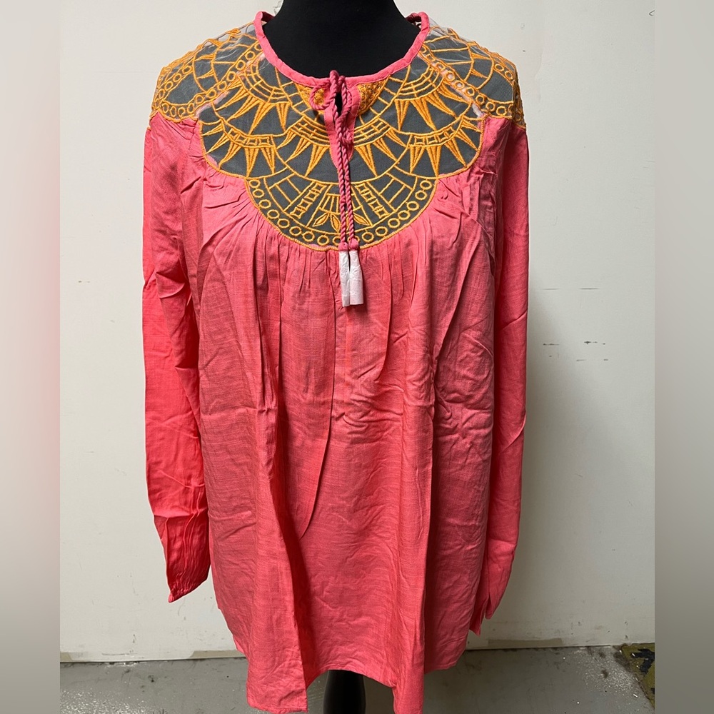 New! David Meister Luxe Tunic Top, Applique Cutouts